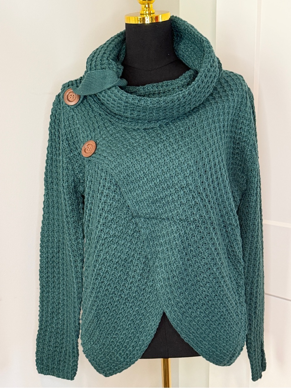 Miracle Brand Cozy Teal Knit Button-Detail Sweater